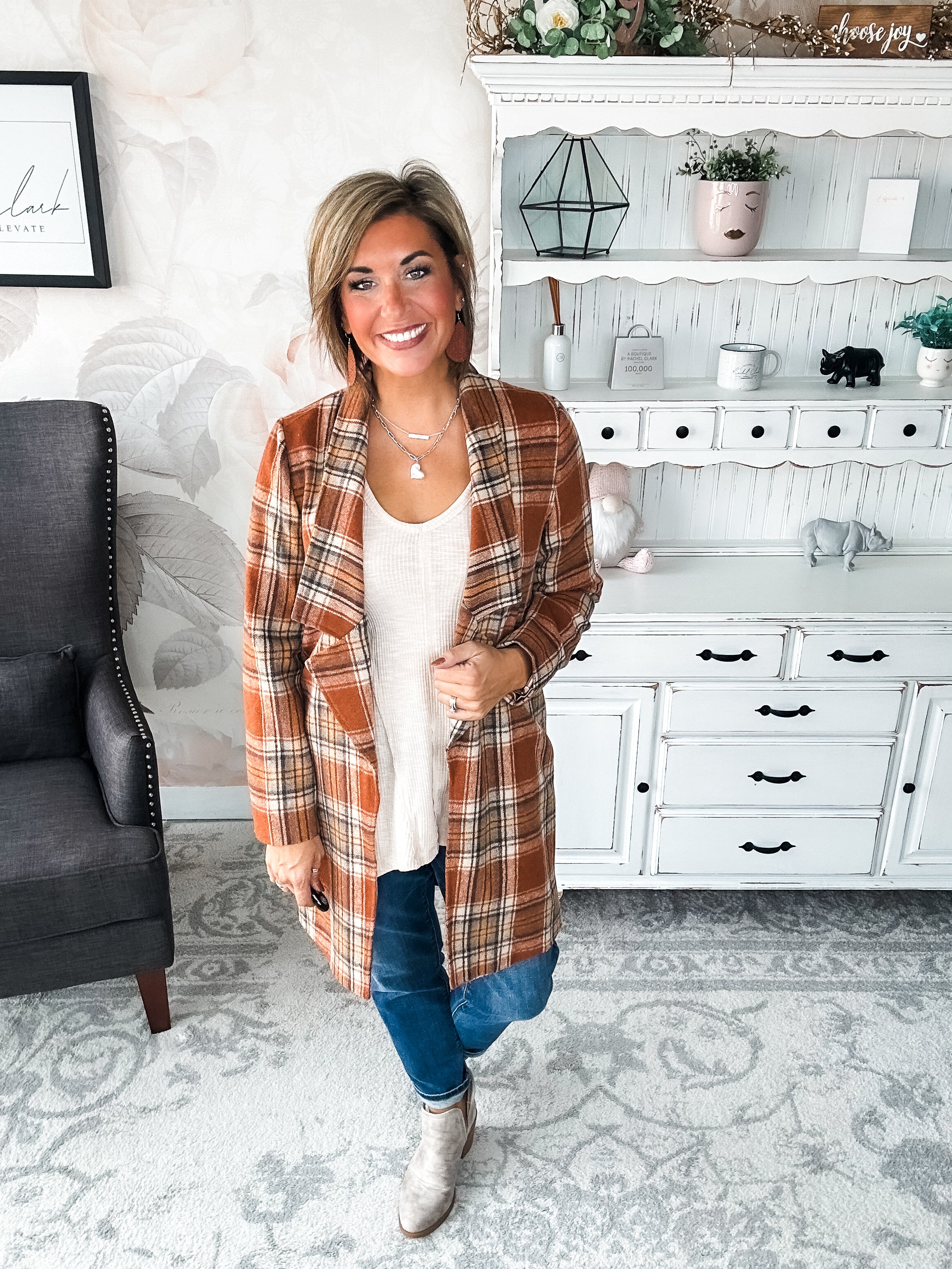 In The Air Plaid Jacket - Rust