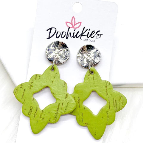 2" Silver Waves & Solid Summer Cork Lacies Earrings - Lime