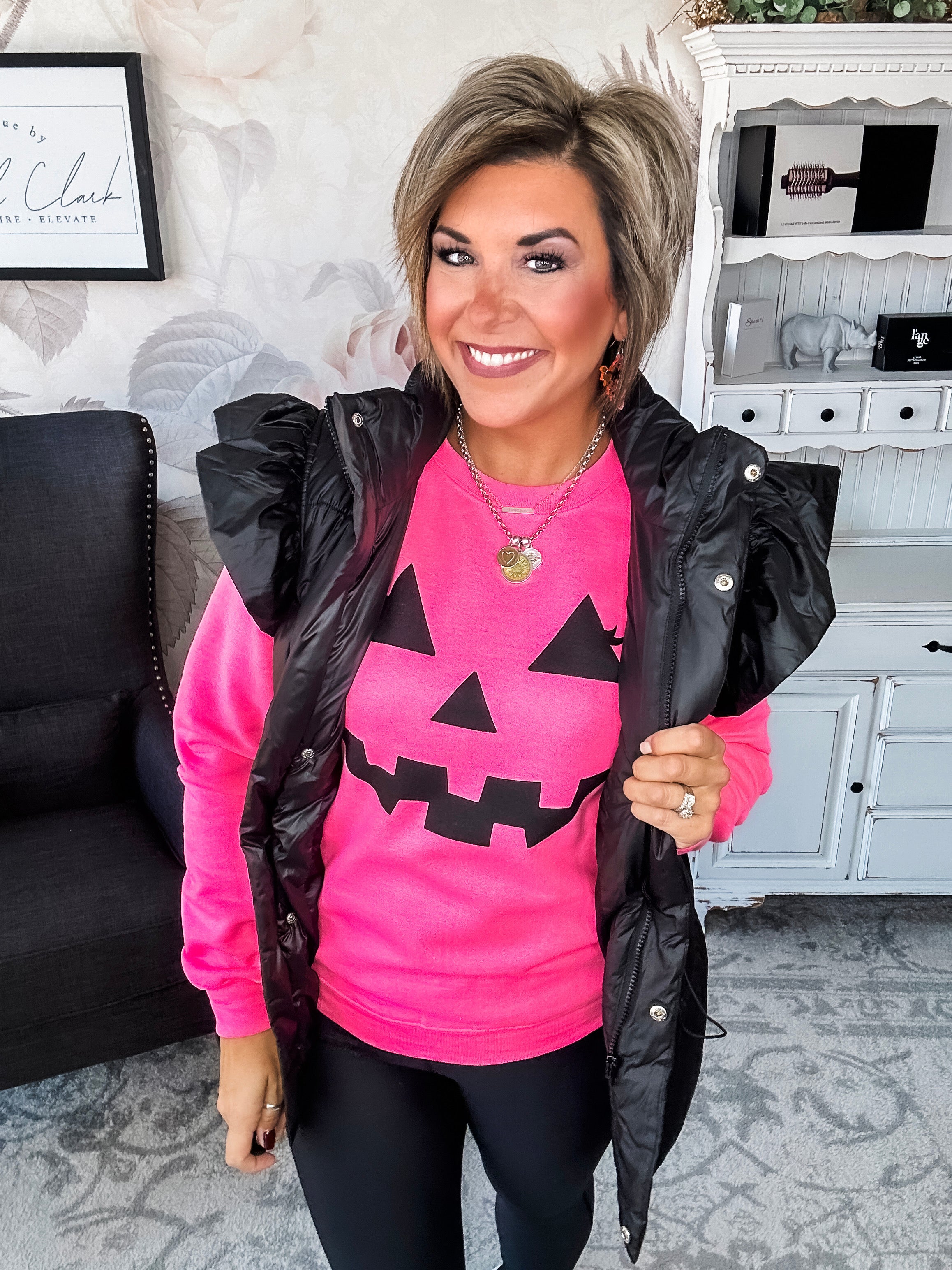 Pumpkin Face Sweatshirt - Hot Pink