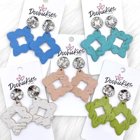 2" Silver Waves & Solid Summer Cork Lacies Earrings - Lime