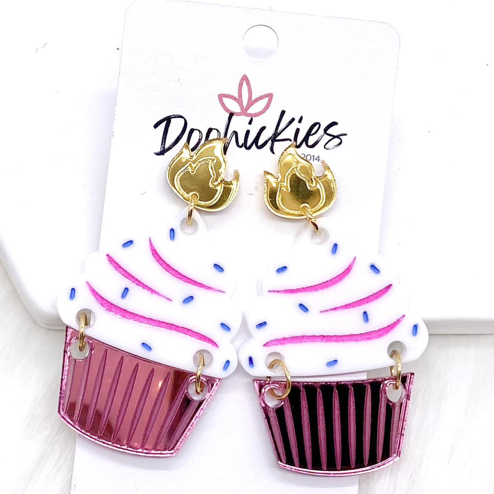 Cupcake Acrylic Dangles -Birthday Earrings