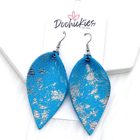 2.5" Silver Dusted Turquoise Petal Earrings