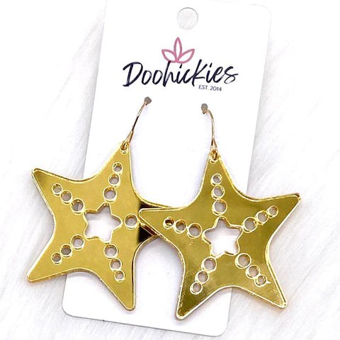 Aquatic Animal Acrylic Earrings - Golden Starfish