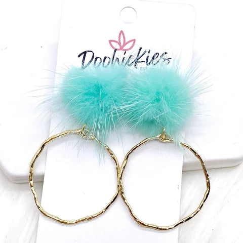 2" Puff & Round Hoopies Earrings - Mint Blue