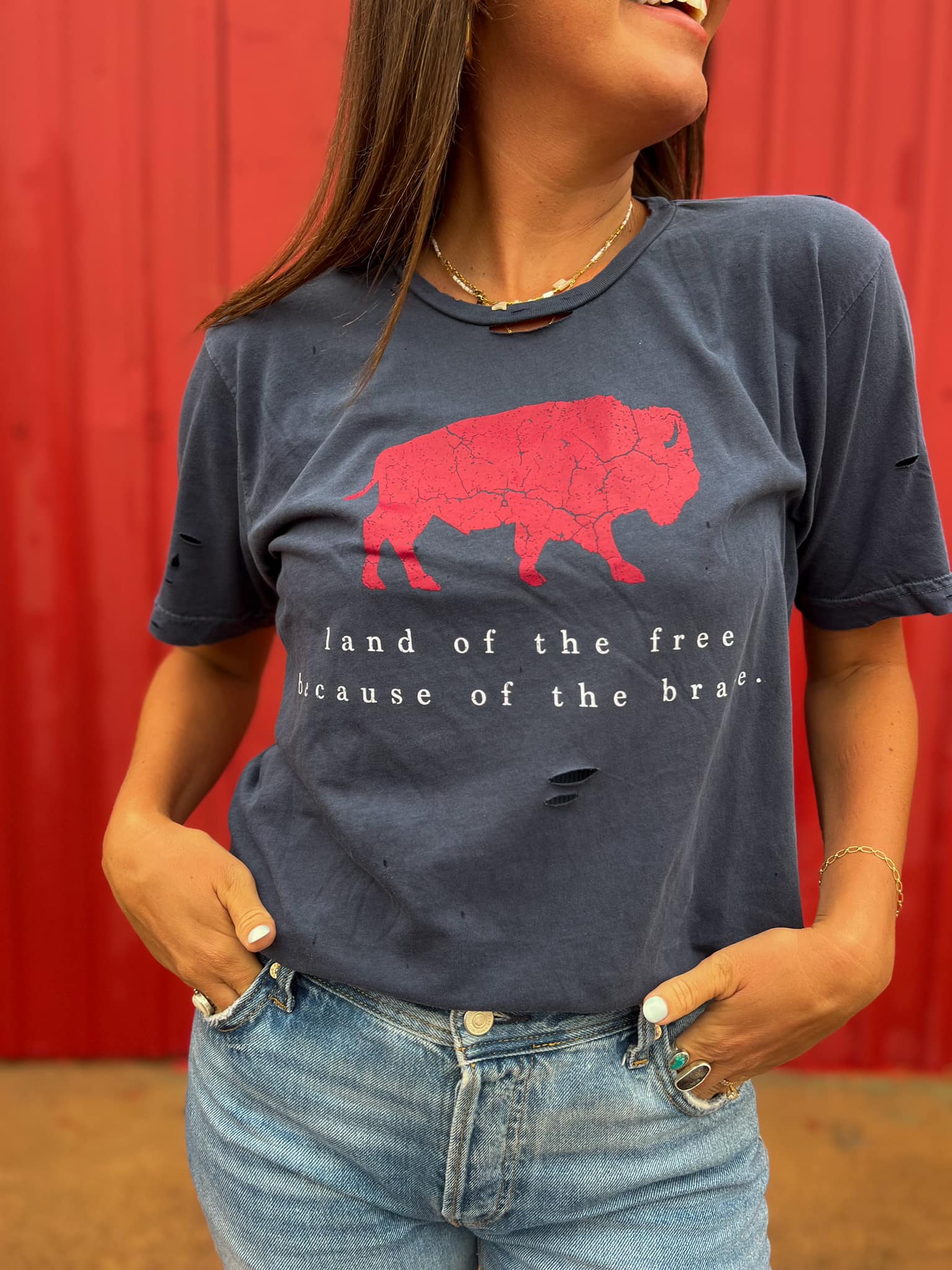 Brave Buffalo Distressed Graphic Tee