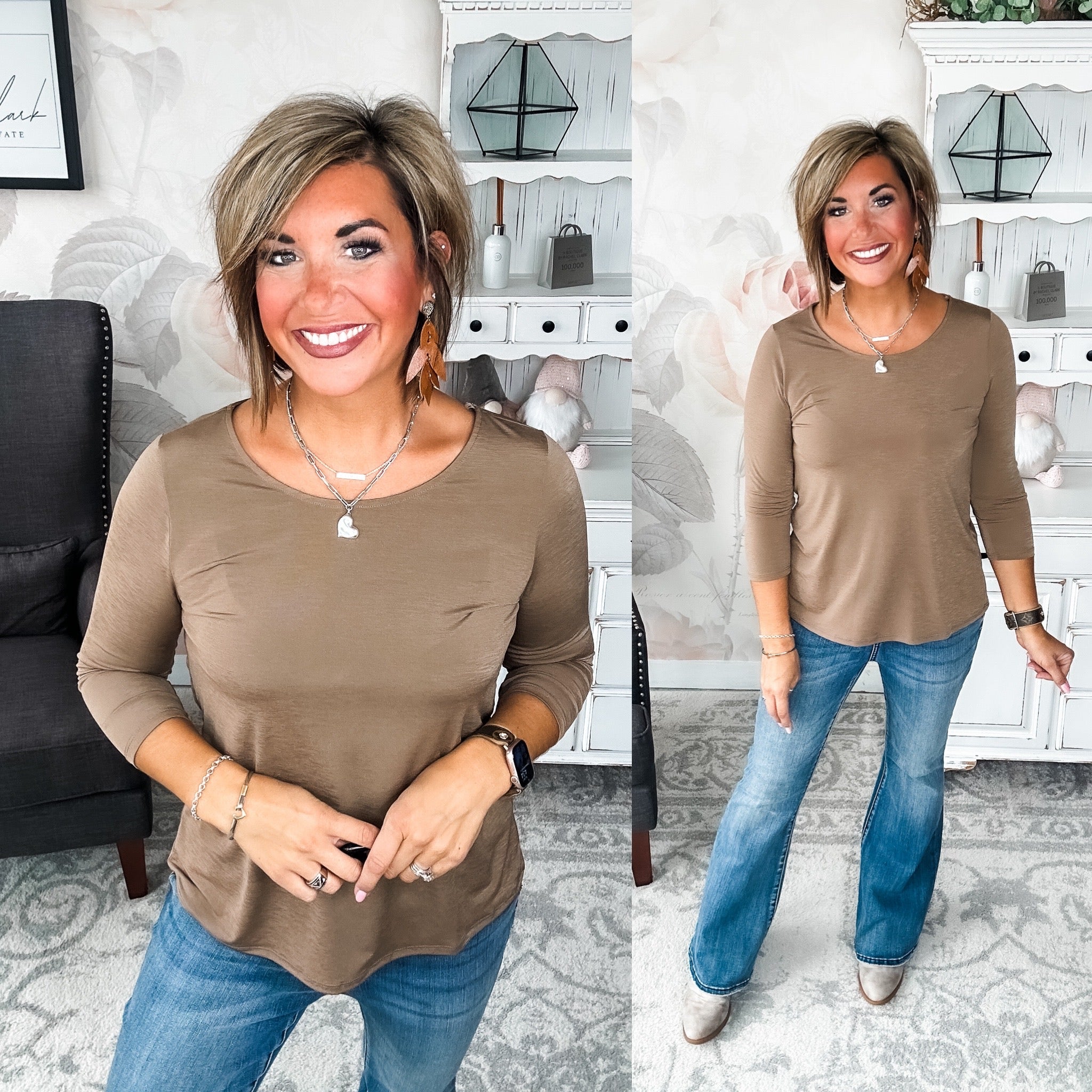 Find The Answer Round Neck Top - Mocha