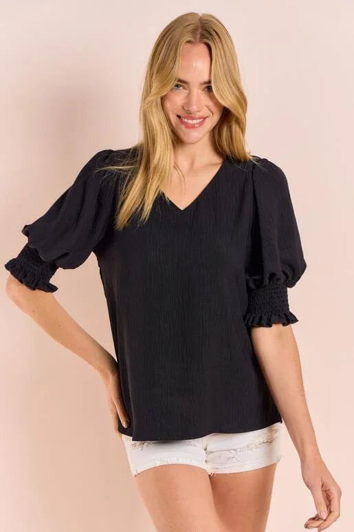 Back To Your Roots Puff Sleeve Top - Black