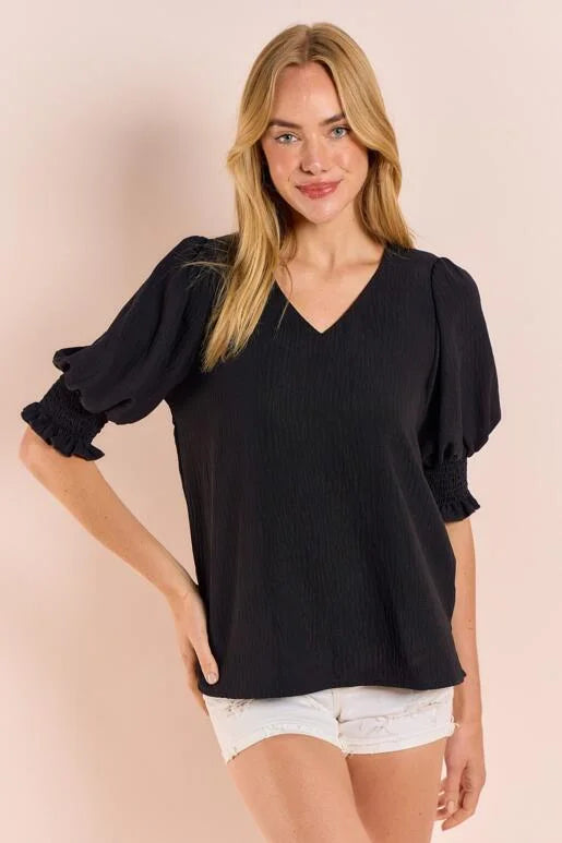 Back To Your Roots Puff Sleeve Top - Black