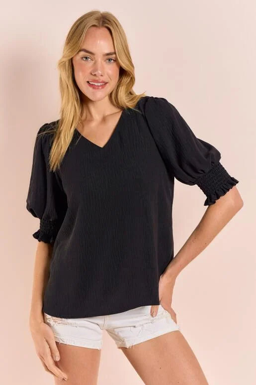 Back To Your Roots Puff Sleeve Top - Black