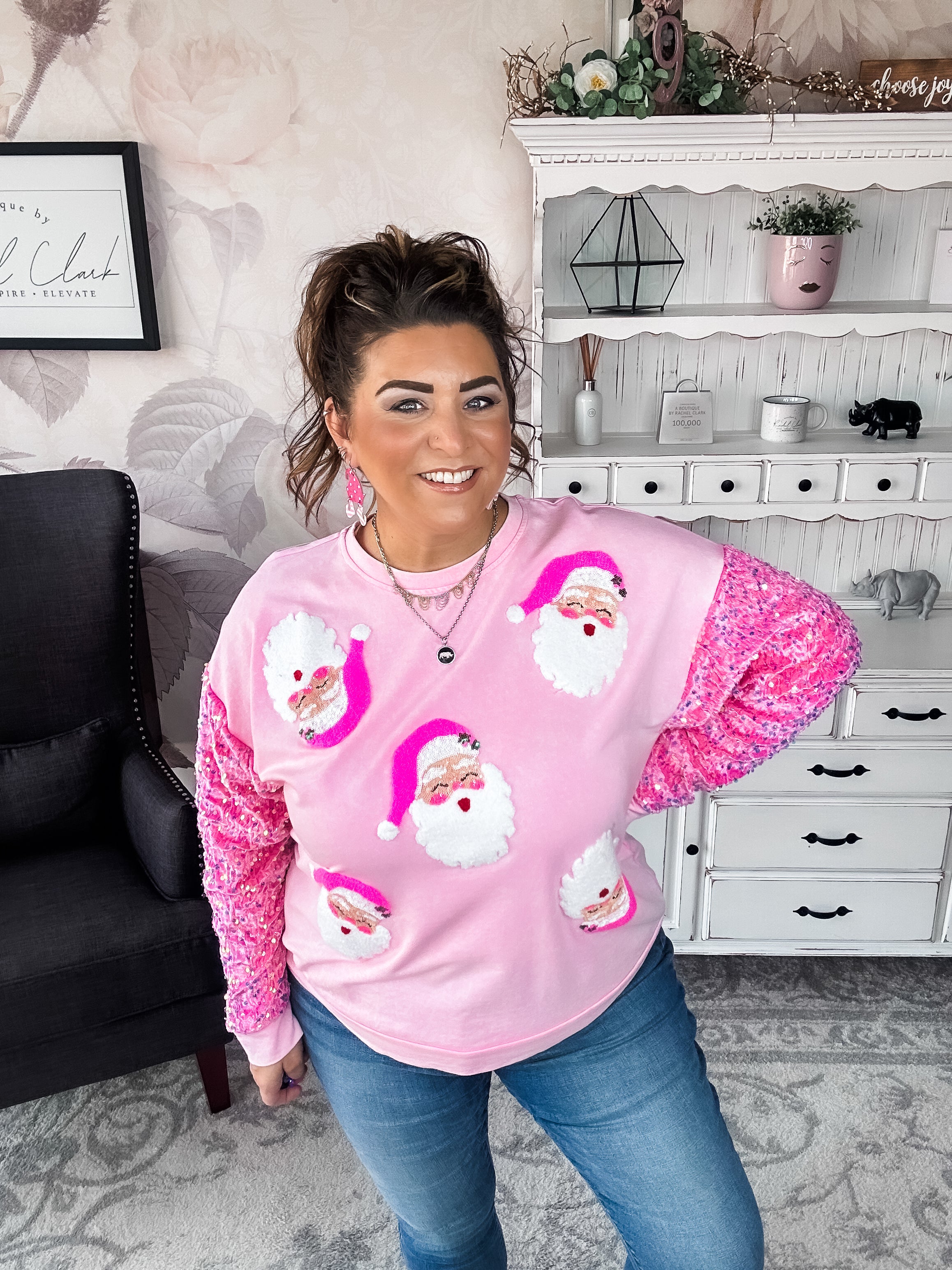Pretty in Pink Santa Face Sweatshirt