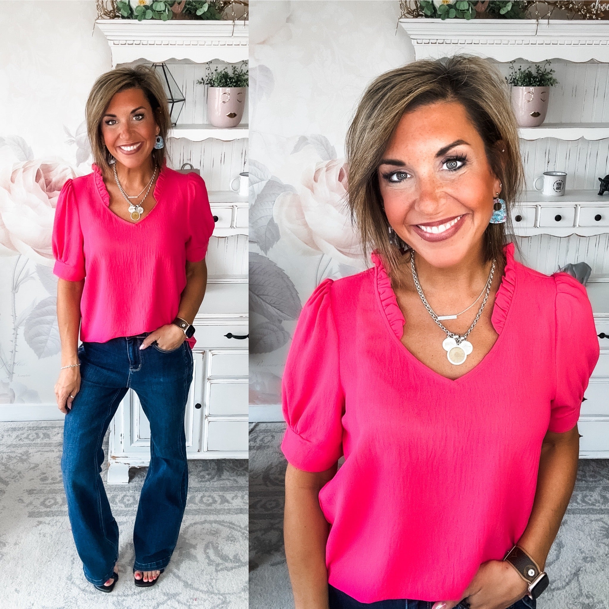 While You're Near Me Blouse - Fuchsia