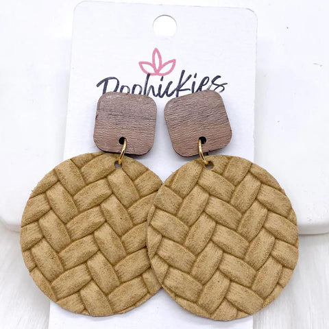 2" Walnut Cube & Box Braided Piggyback Dangle Earrings - Wheat