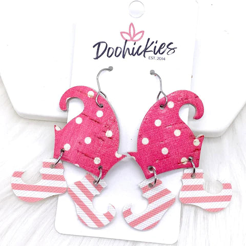 2" Pink Polka Dot Elf Earrings