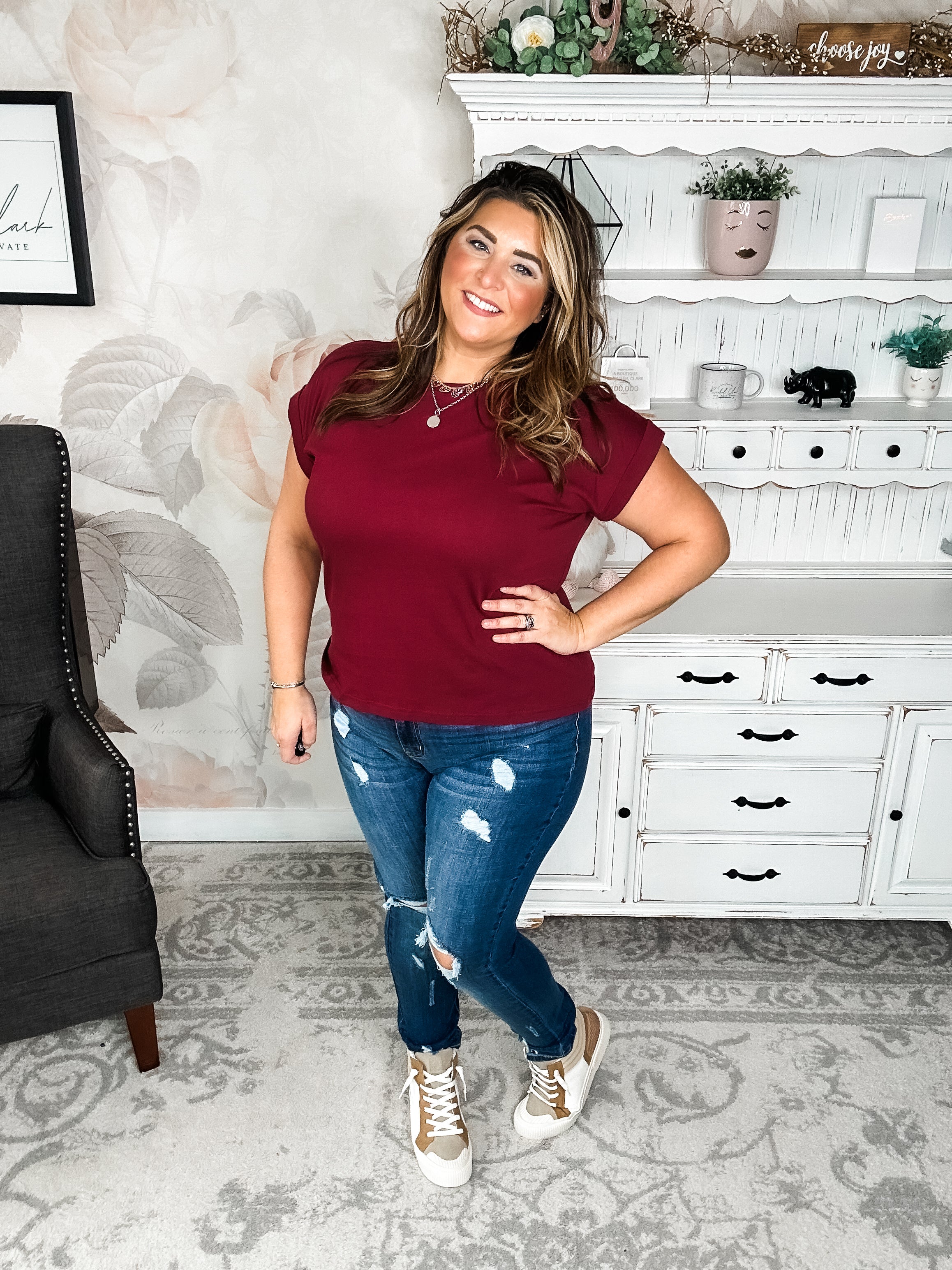 Up All Night Short Sleeve Tee- Cabernet