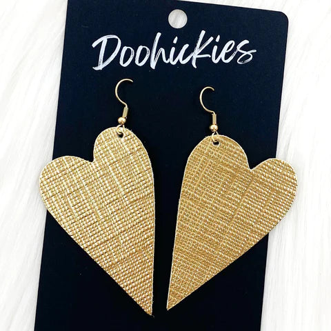 Saffiano Leather Hearts Earrings - Gold