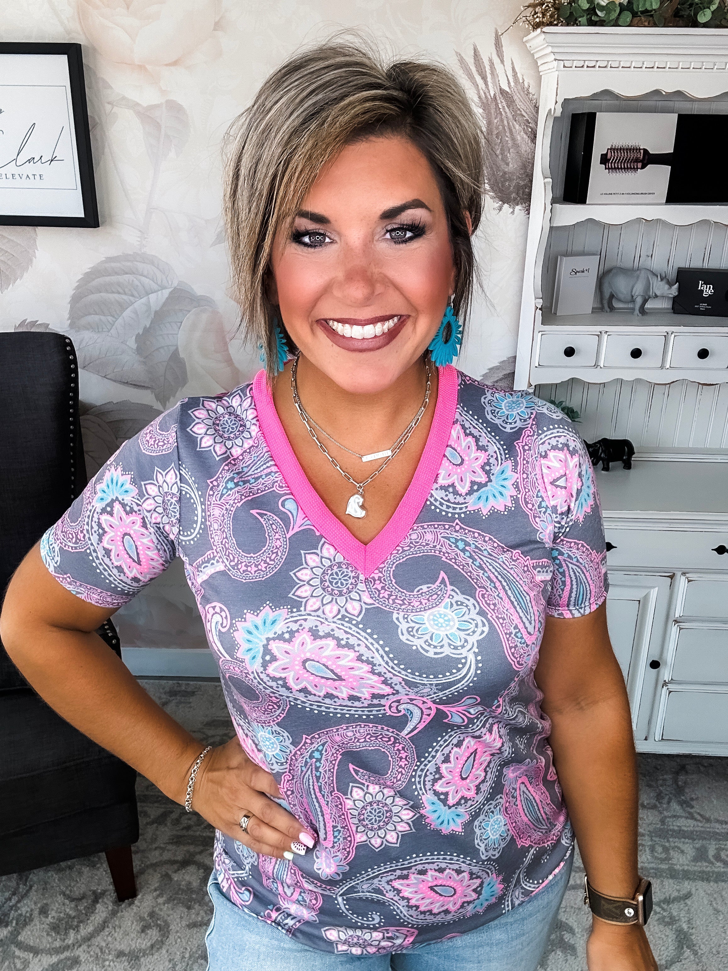 Social Graces Top - Grey Multi