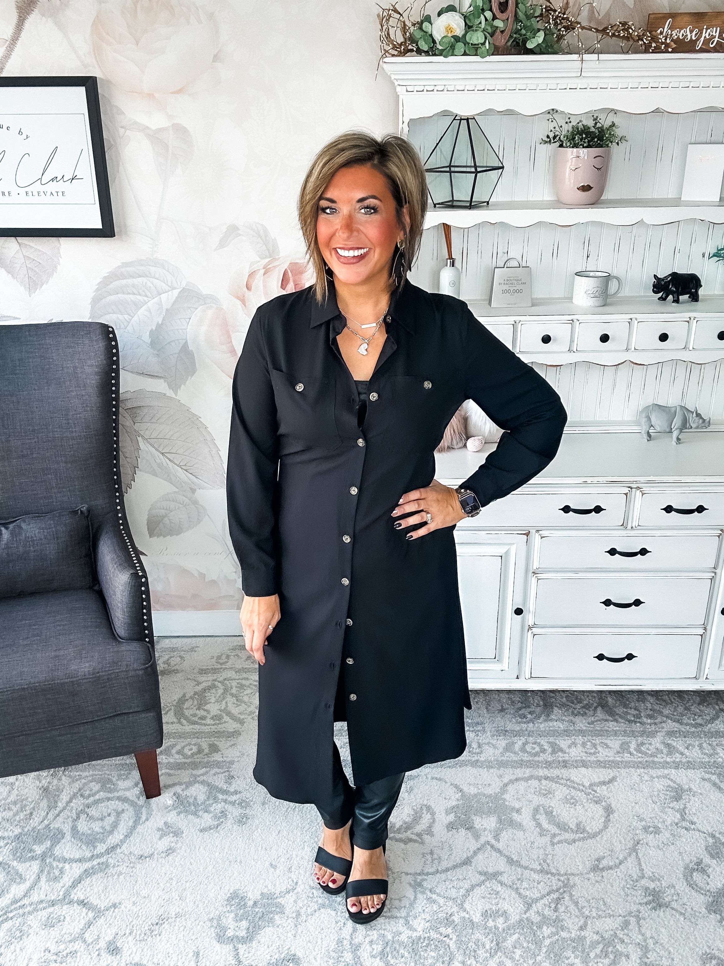 From the Top Button Down Dress - Black