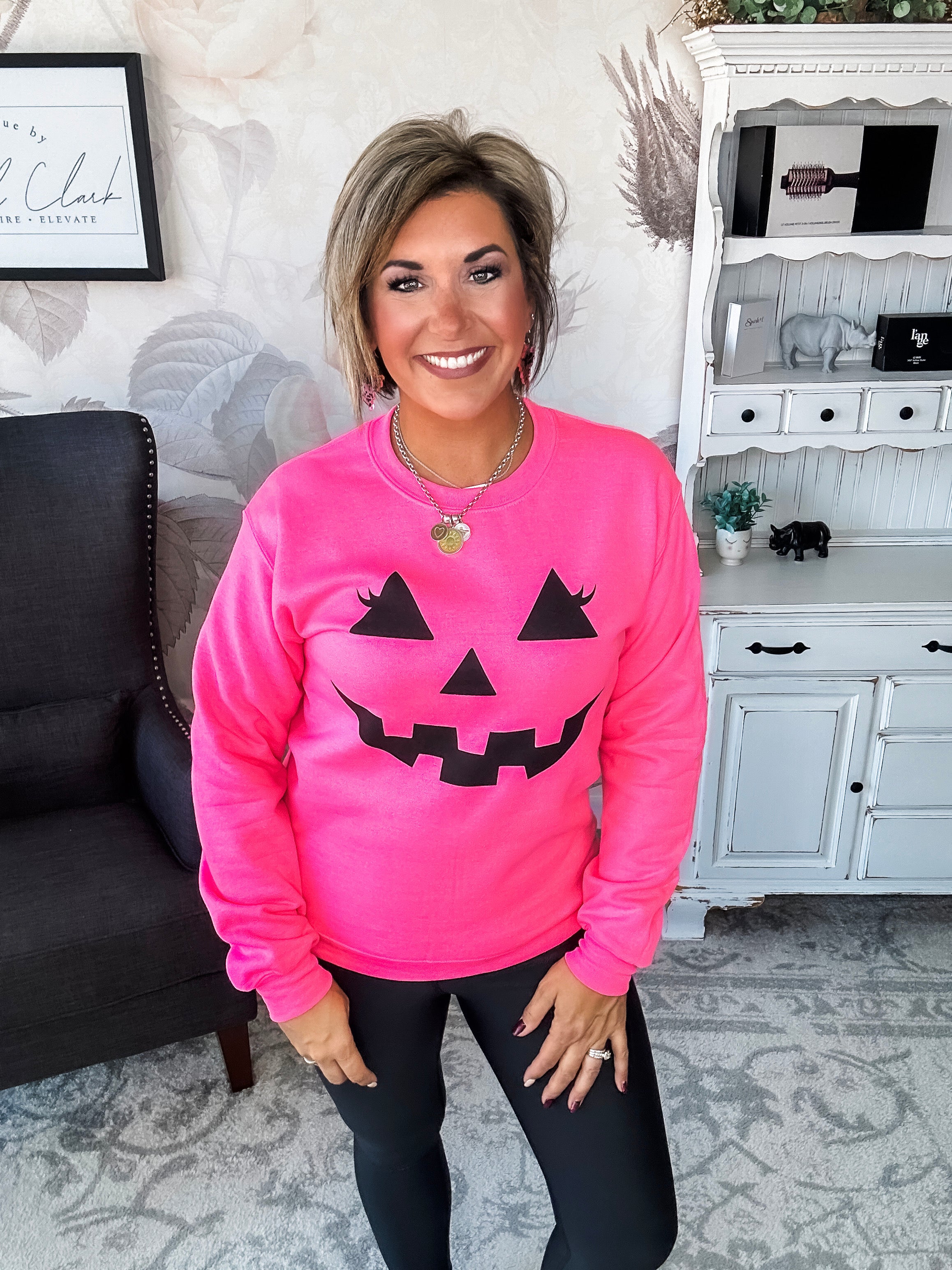 Pumpkin Face Sweatshirt - Hot Pink
