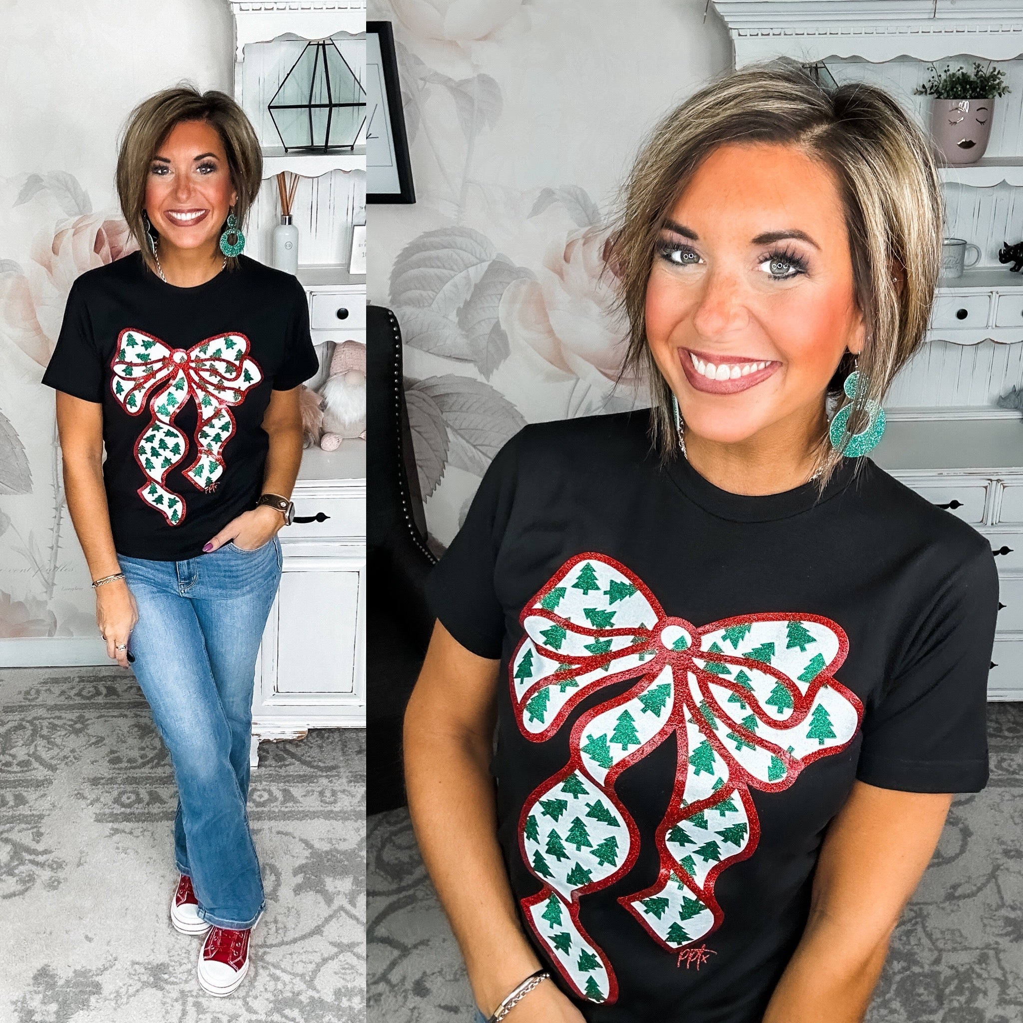 Glitter Bow with Tiny Trees Graphic Tee