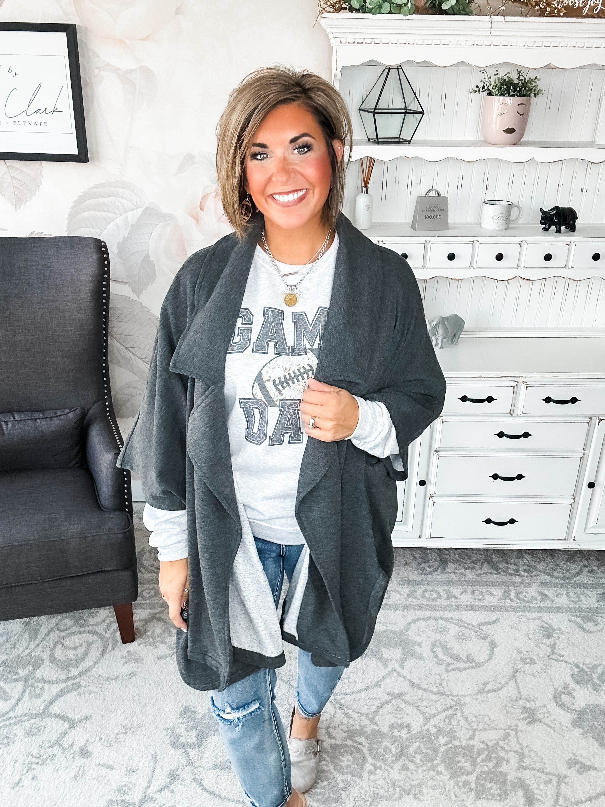 That's Not All Open Front Jacket - Charcoal