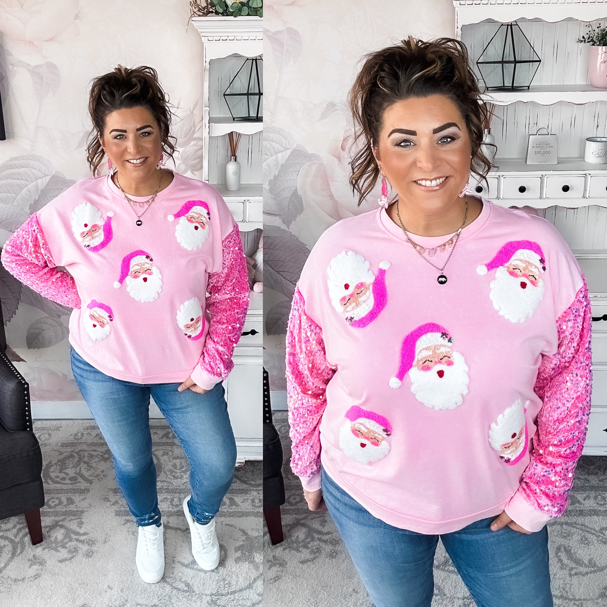 Pretty in Pink Santa Face Sweatshirt