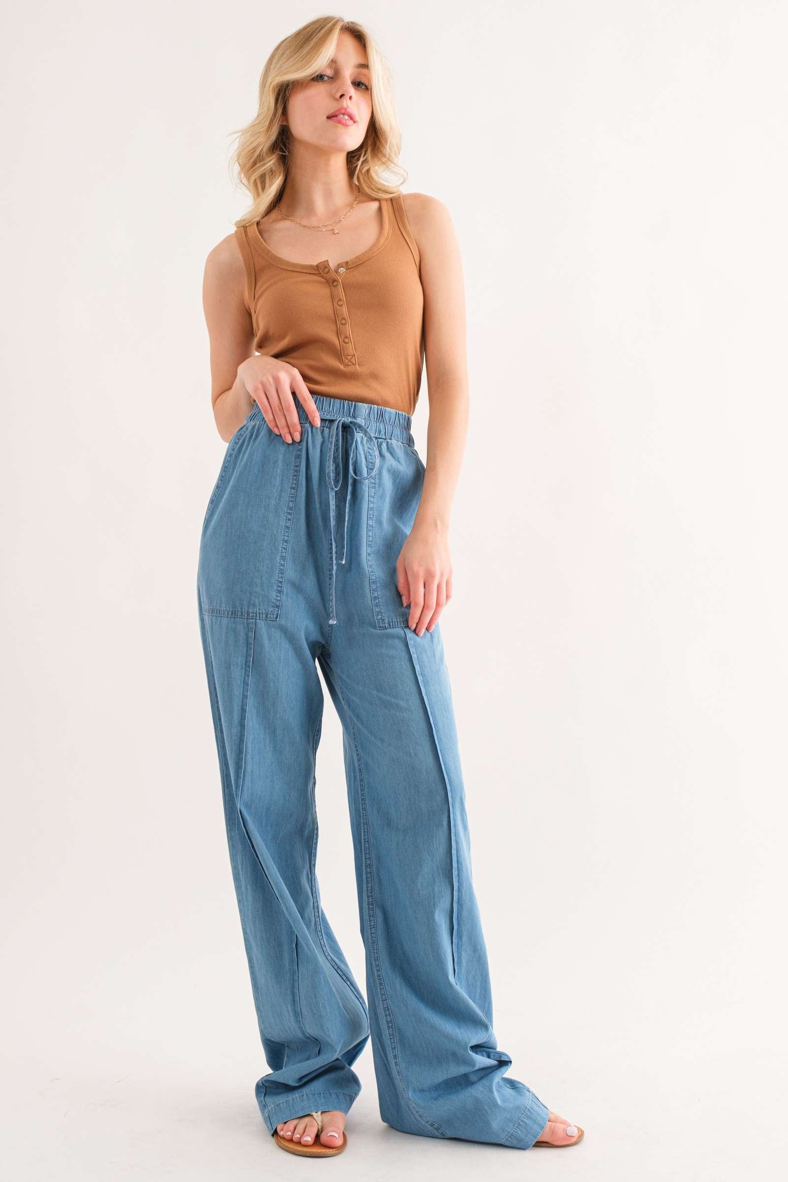 Feeling Alive Chambray Pants - Denim Blue