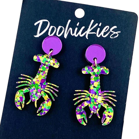 2" Mardi Gras Crawfish Dangle Earrings