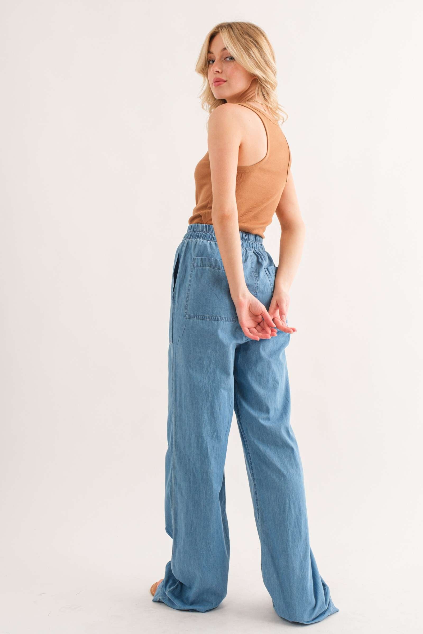 Feeling Alive Chambray Pants - Denim Blue
