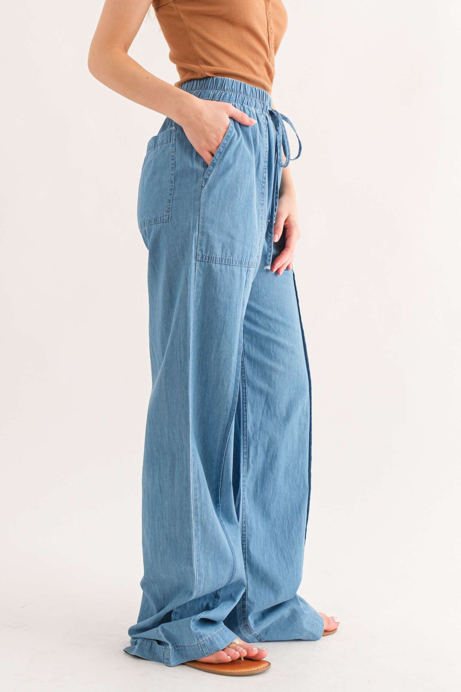 Feeling Alive Chambray Pants - Denim Blue