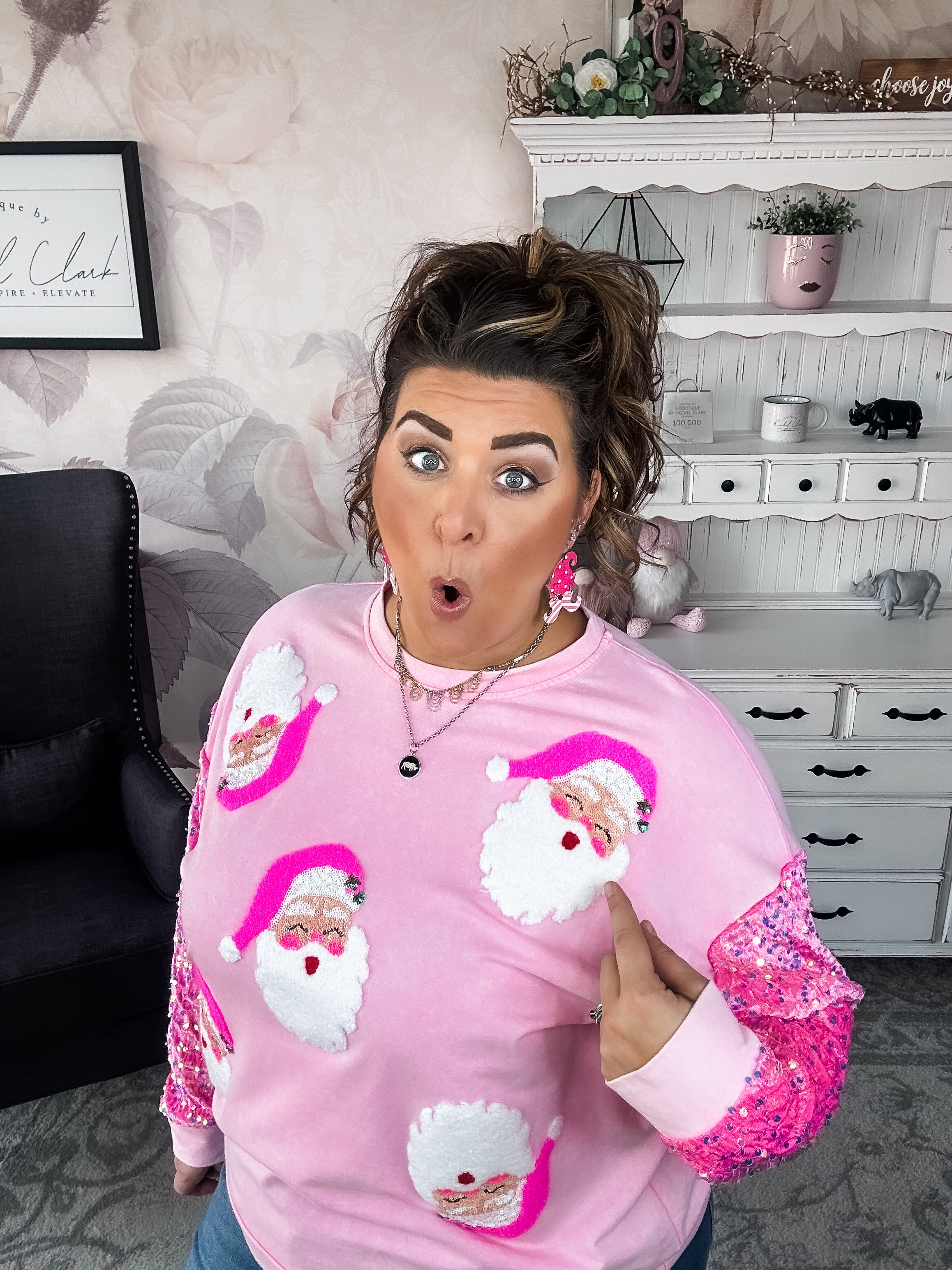 Pretty in Pink Santa Face Sweatshirt