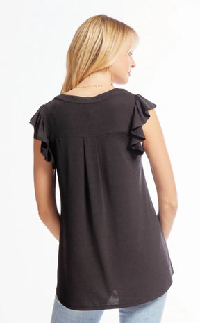 Figure It Out Ruffle Sleeve Top - Black
