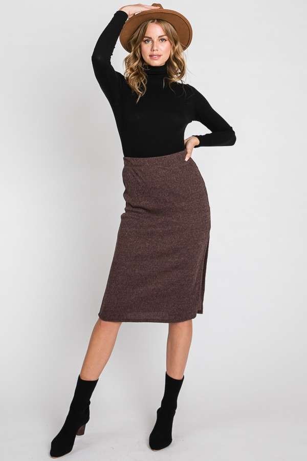 Time to Rise Up Ribbed Skirt - Mocha