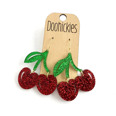 2" Cherry Love Glitter Acrylic Dangle Earrings
