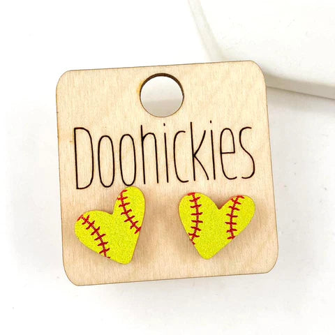 For The Love Of The Game Heart Studs - Softball Earrings