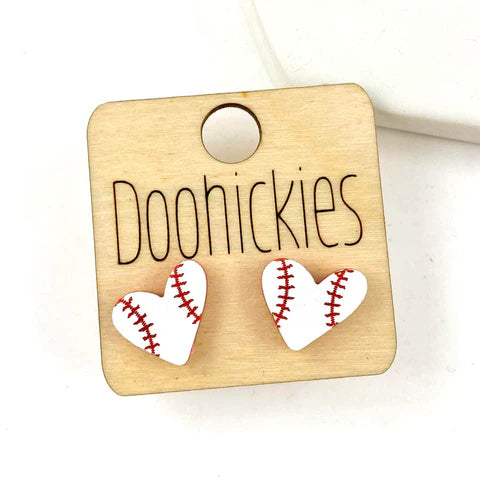 For The Love Of The Game Heart Studs - Baseball Earrings