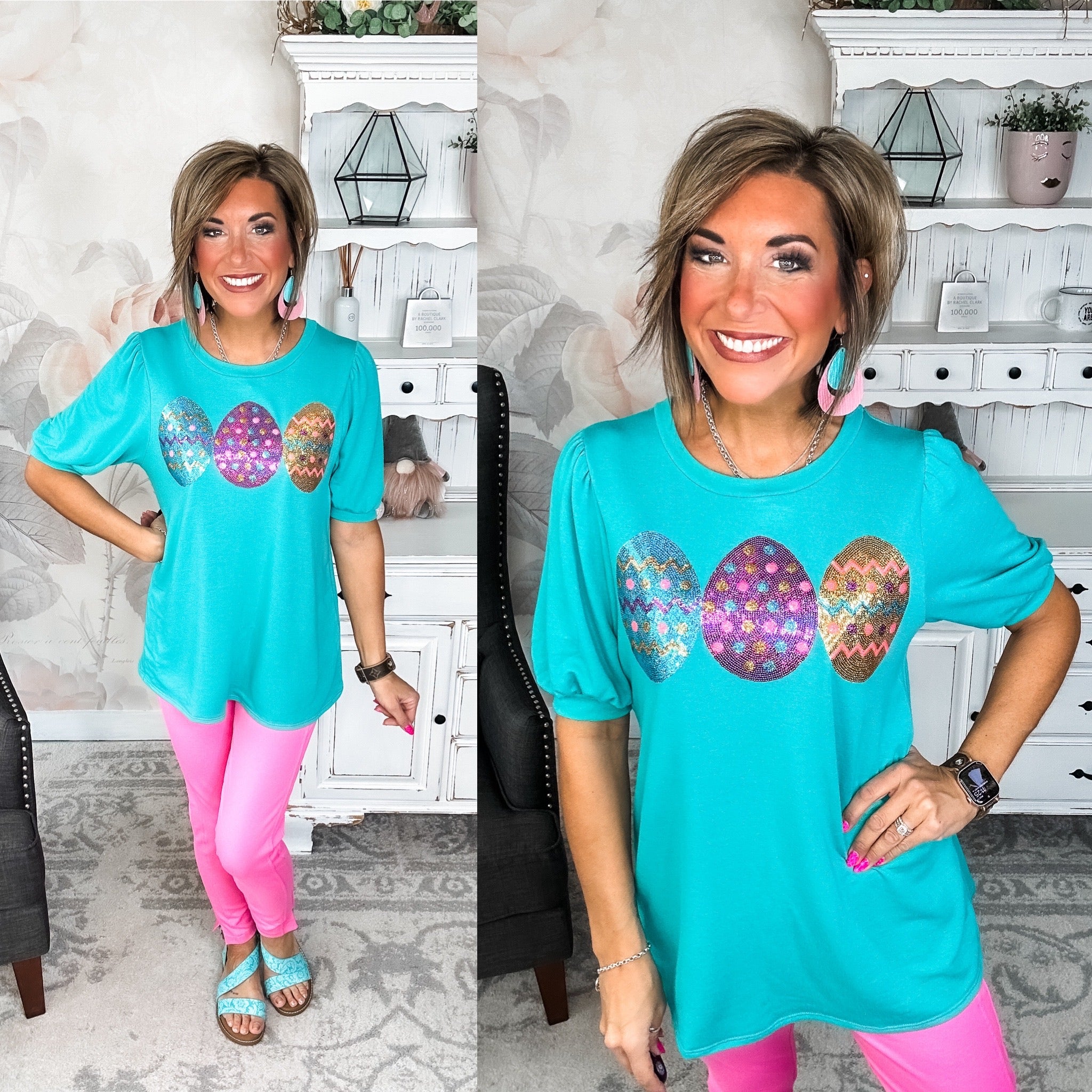 The Good Egg Sequin Puff Sleeve Top