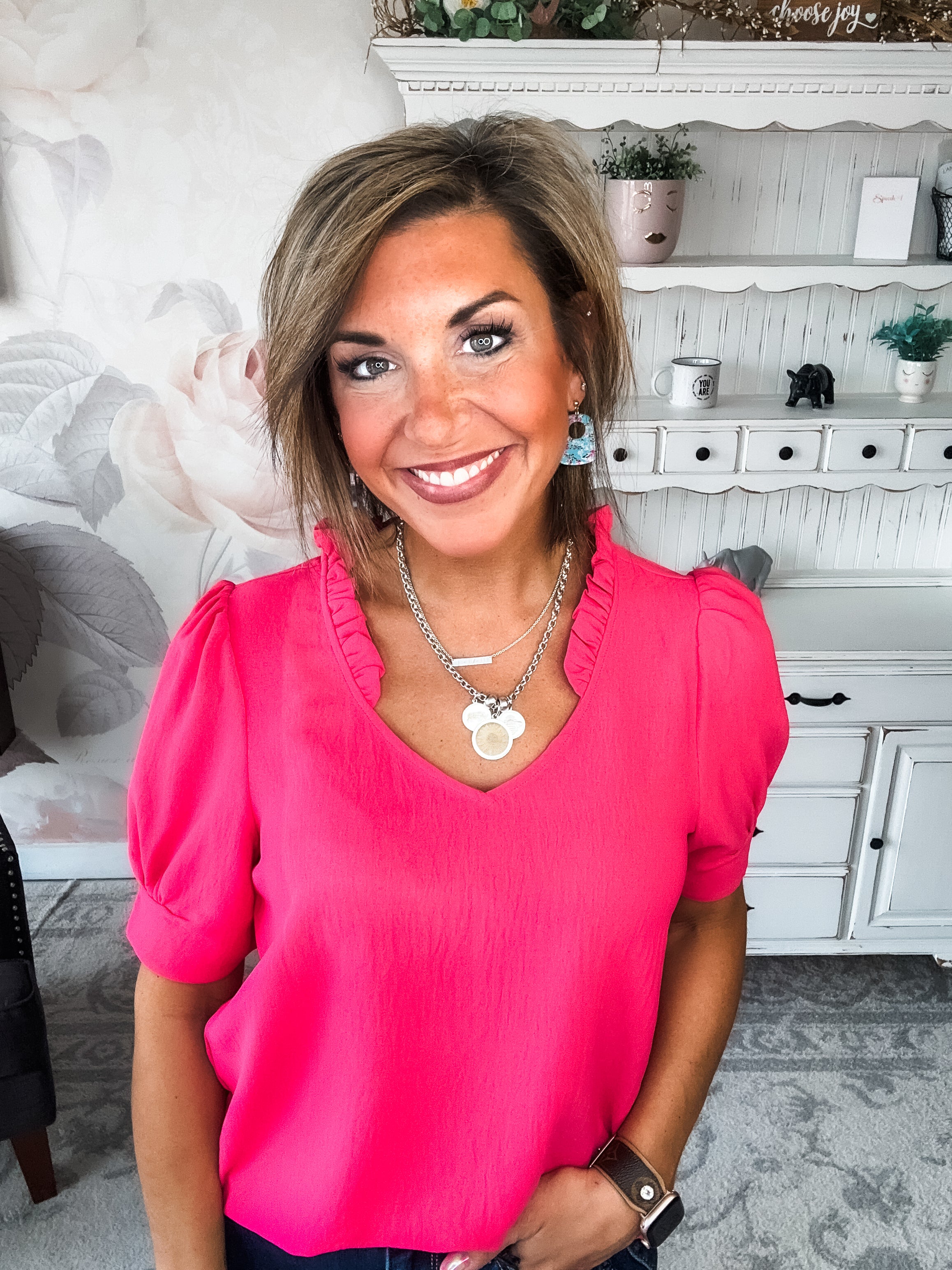 While You're Near Me Blouse - Fuchsia