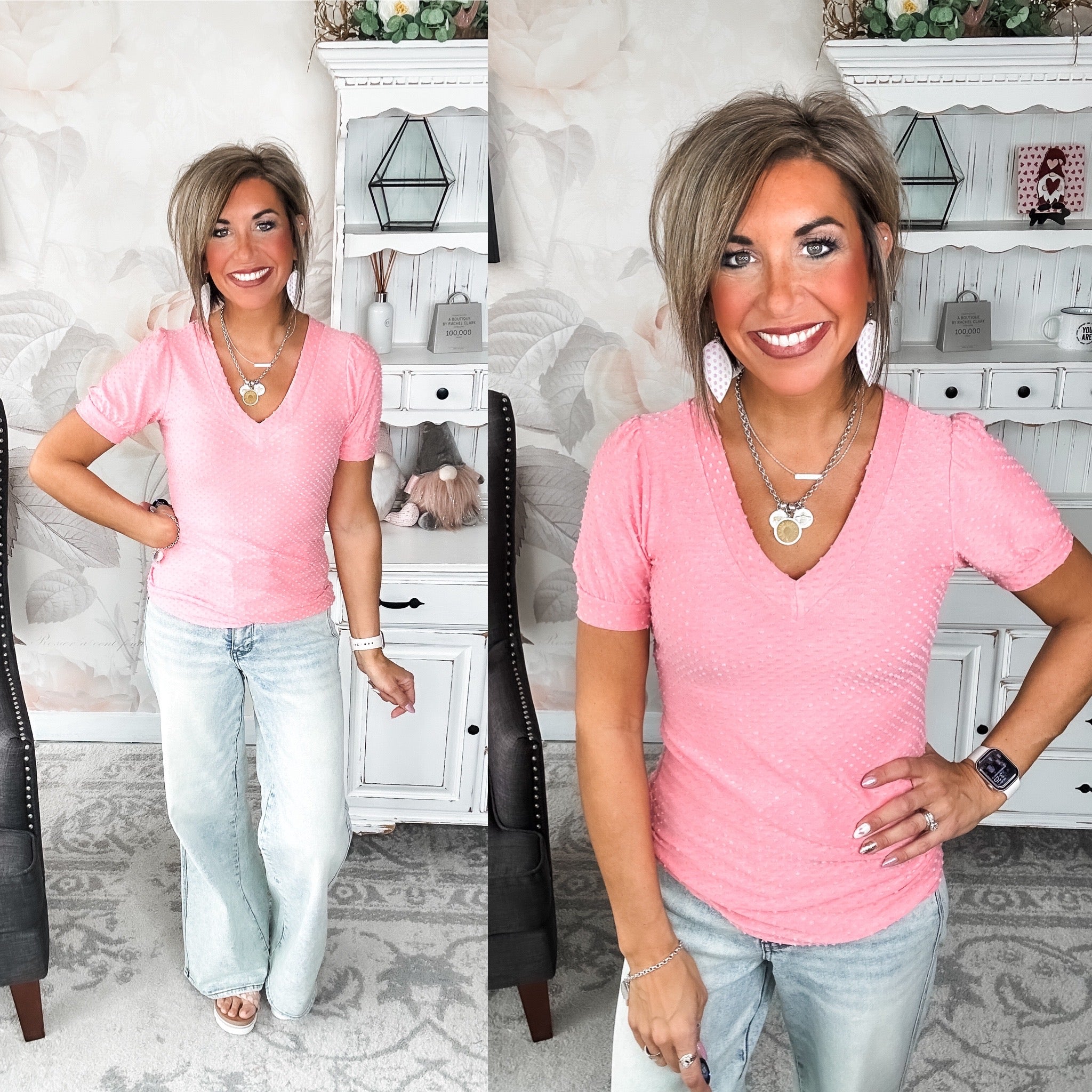 Hello Springtime Swiss Dot Top - Coral