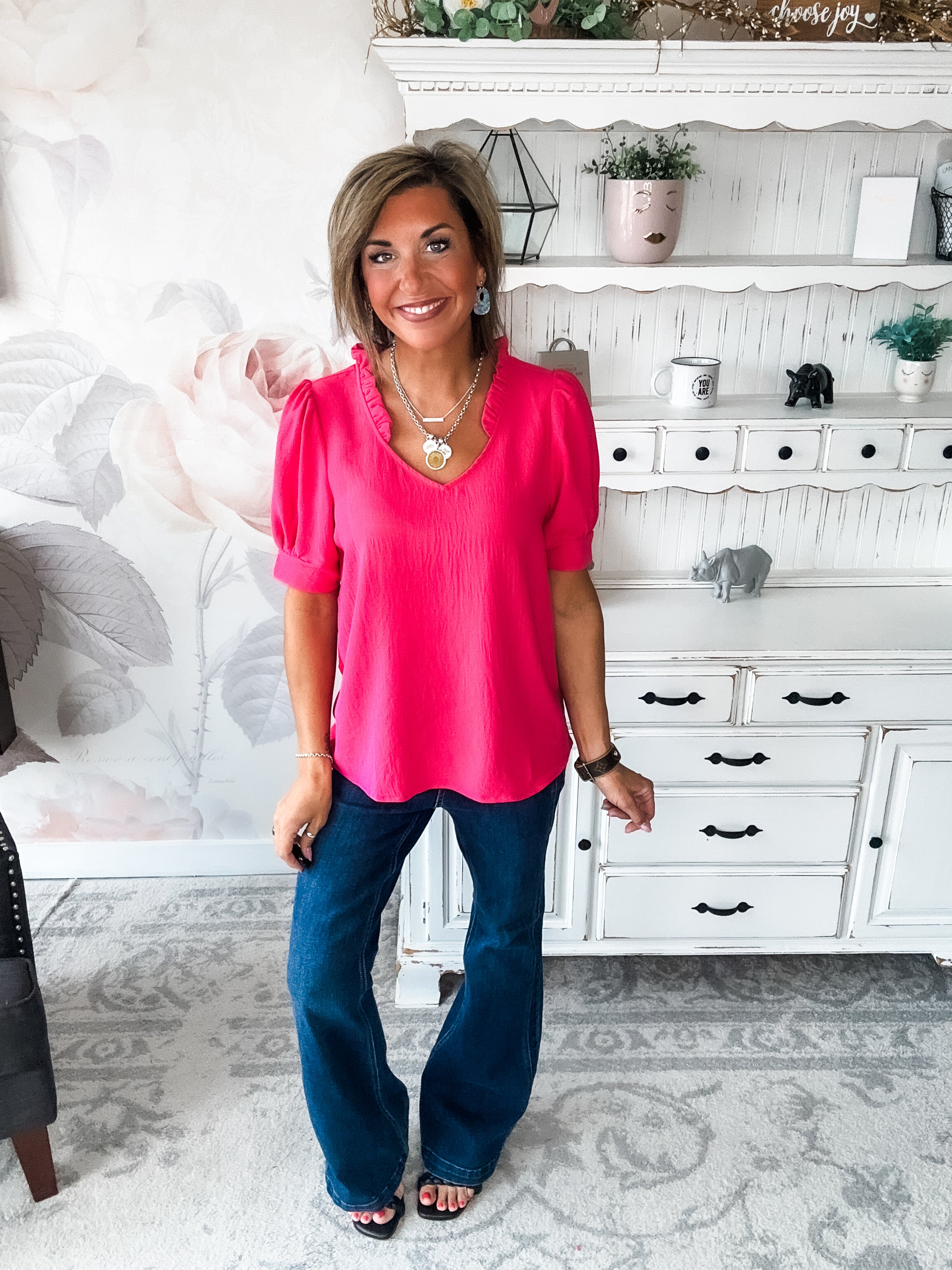 While You're Near Me Blouse - Fuchsia