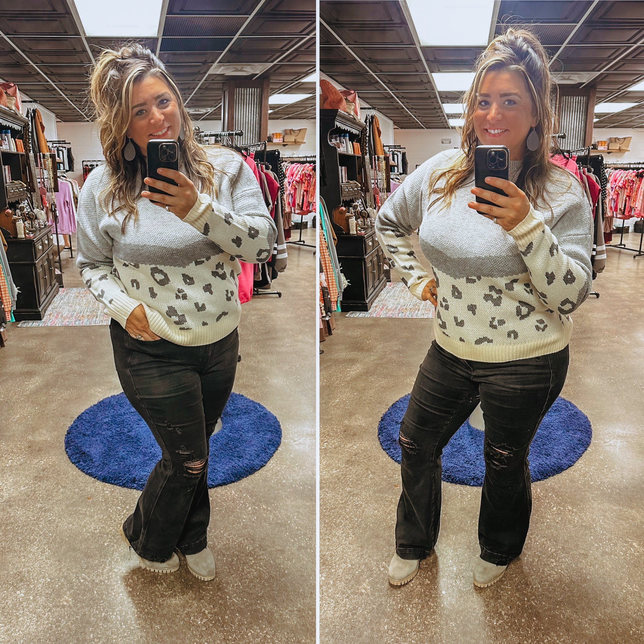 In Your Head Animal Print Sweater - Grey