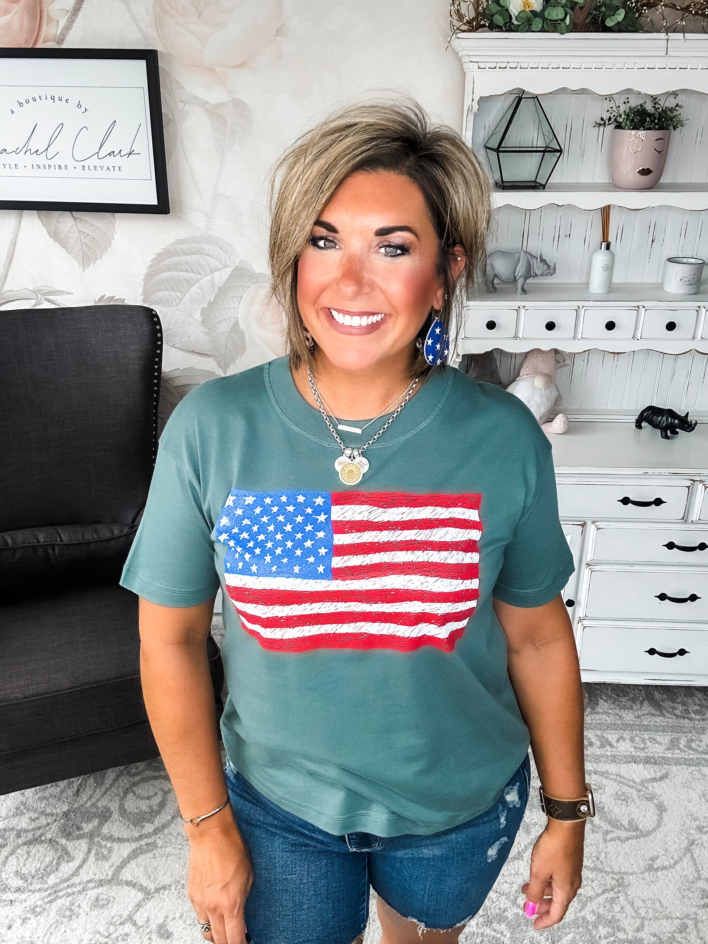 Sketch the Flag Graphic Boyfriend Tee