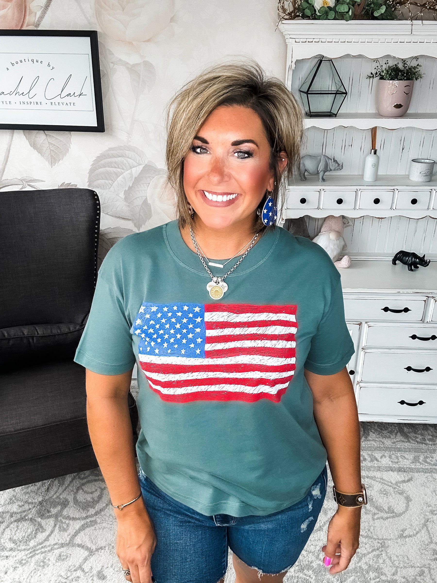 Sketch the Flag Graphic Boyfriend Tee