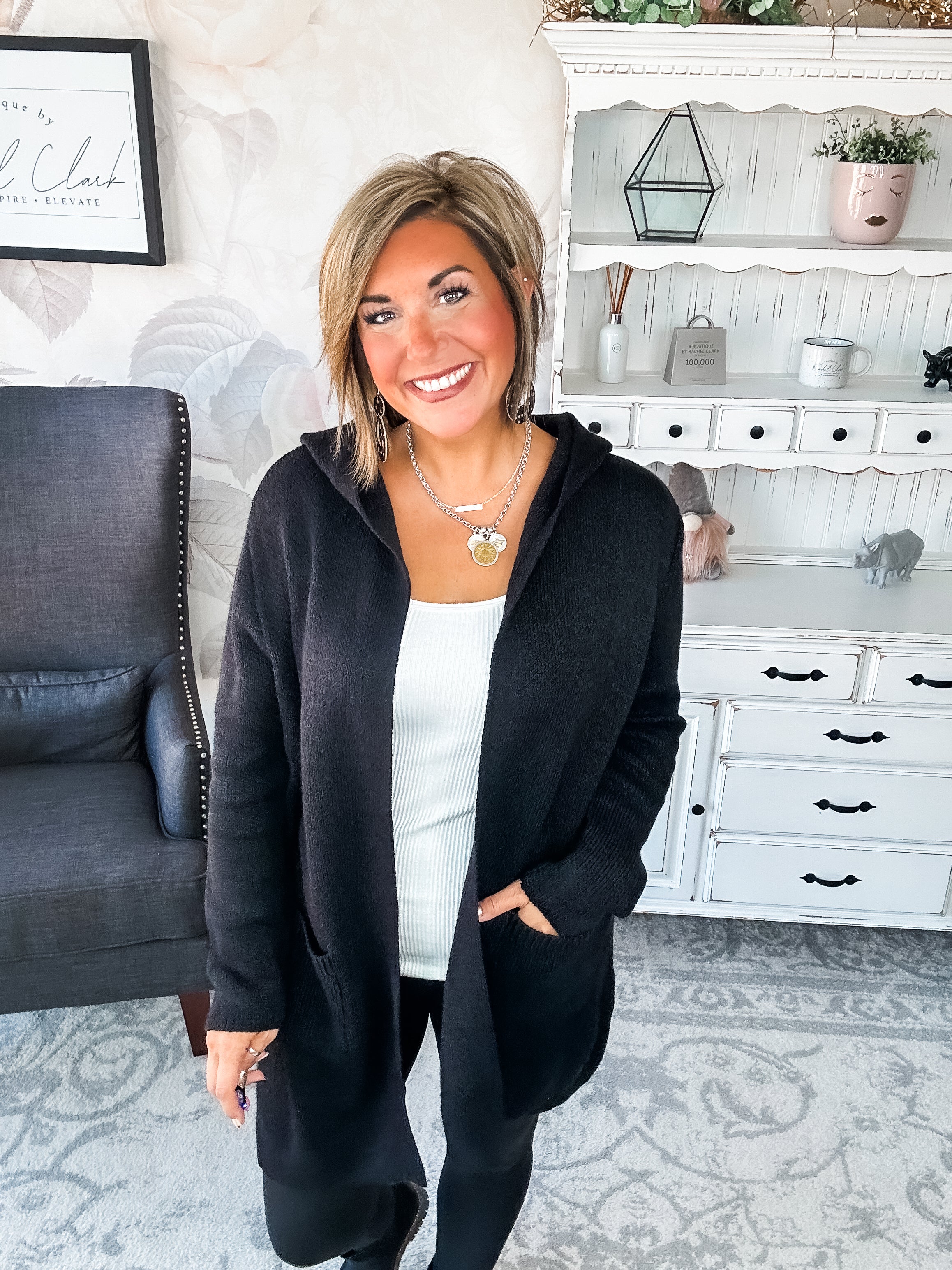 Face the Truth Hooded Open Front Sweater Cardigan