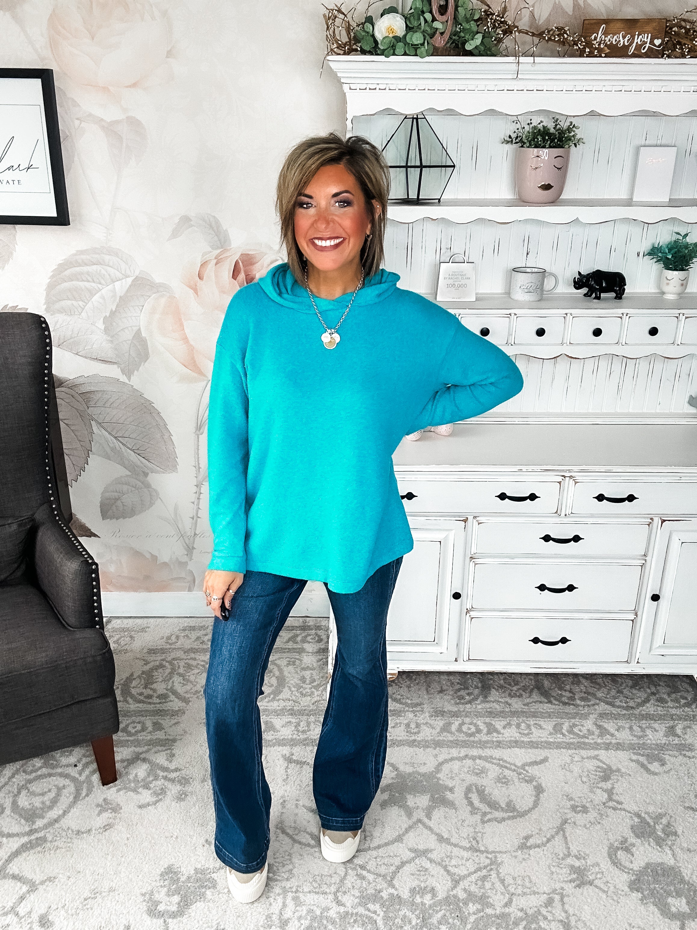 Shop Til Sunrise Sweater- Light Teal
