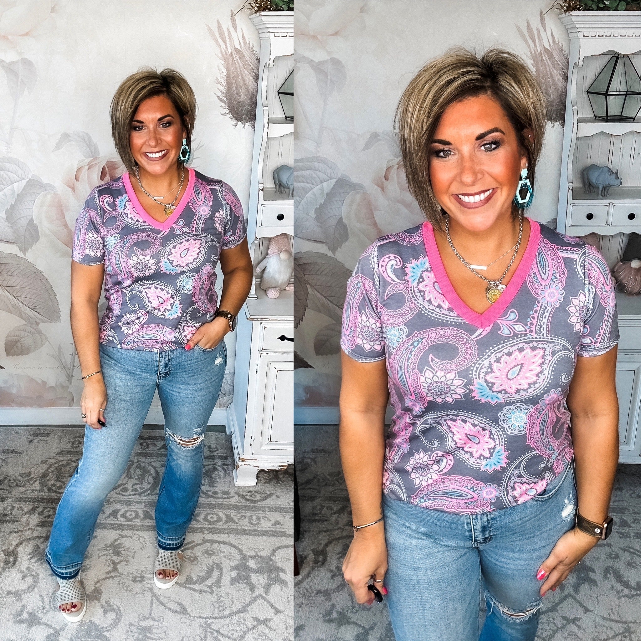 Social Graces Top - Grey Multi