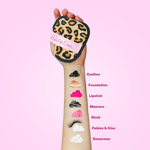 Makeup Eraser
Eyeliner, foundation, lipstick, mascara, blush, falsies and glue, sunscreen