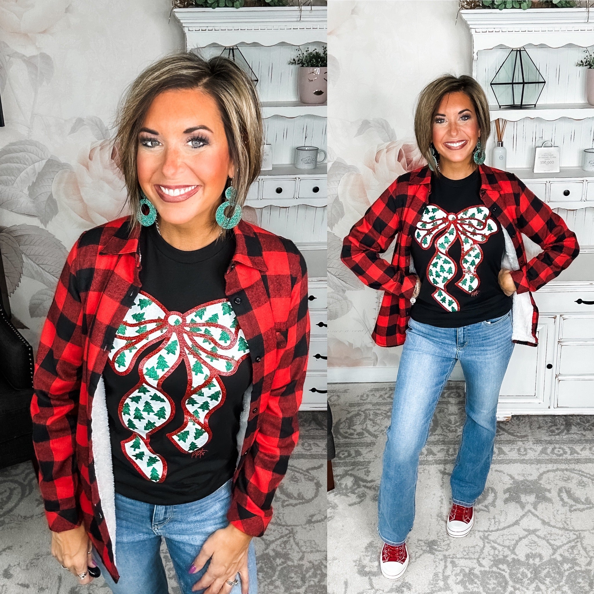 Glitter Bow with Tiny Trees Graphic Tee