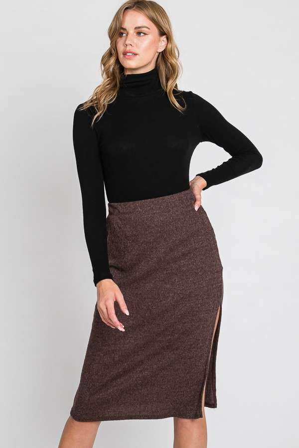 Time to Rise Up Ribbed Skirt - Mocha