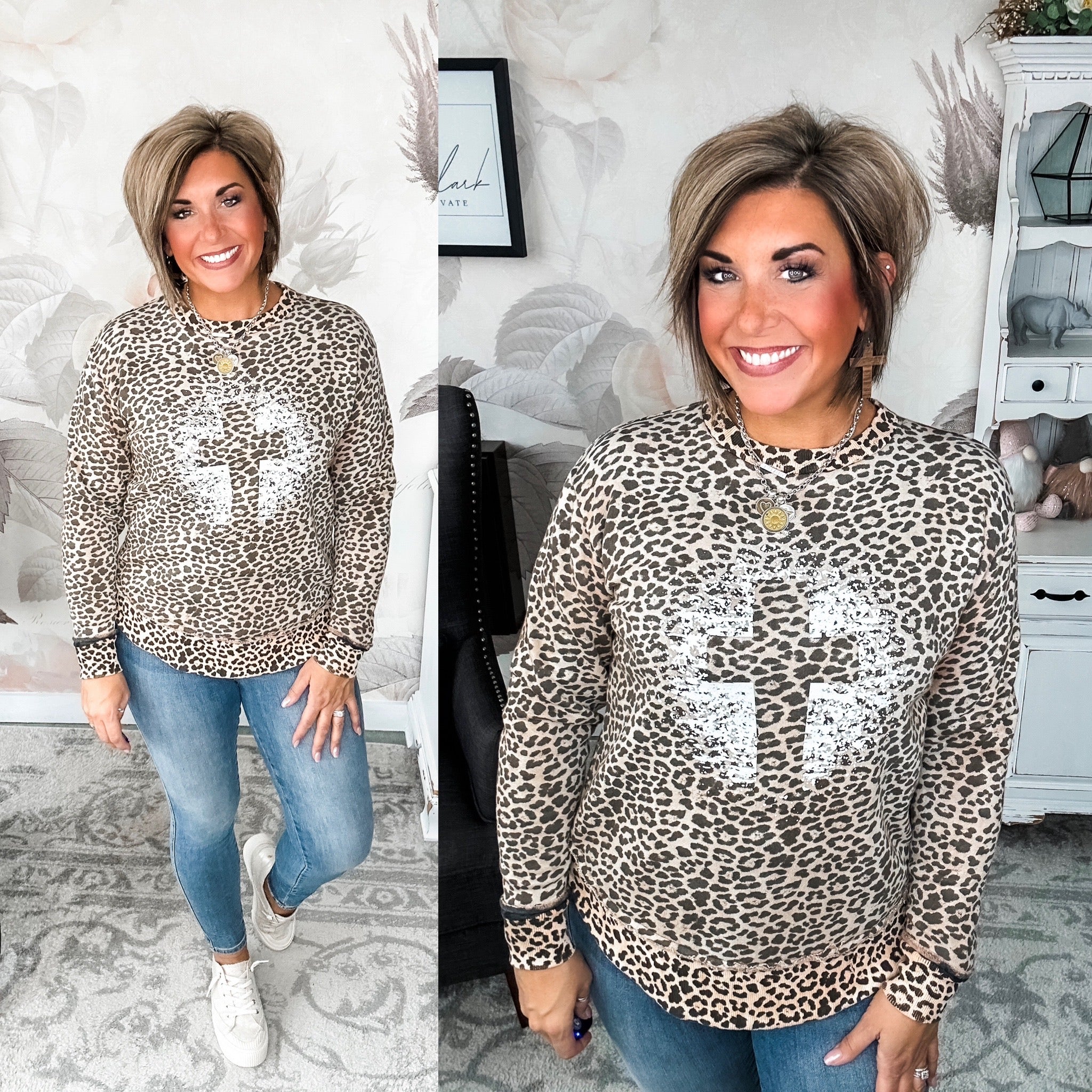 Grunge Cross Leopard Pullover
