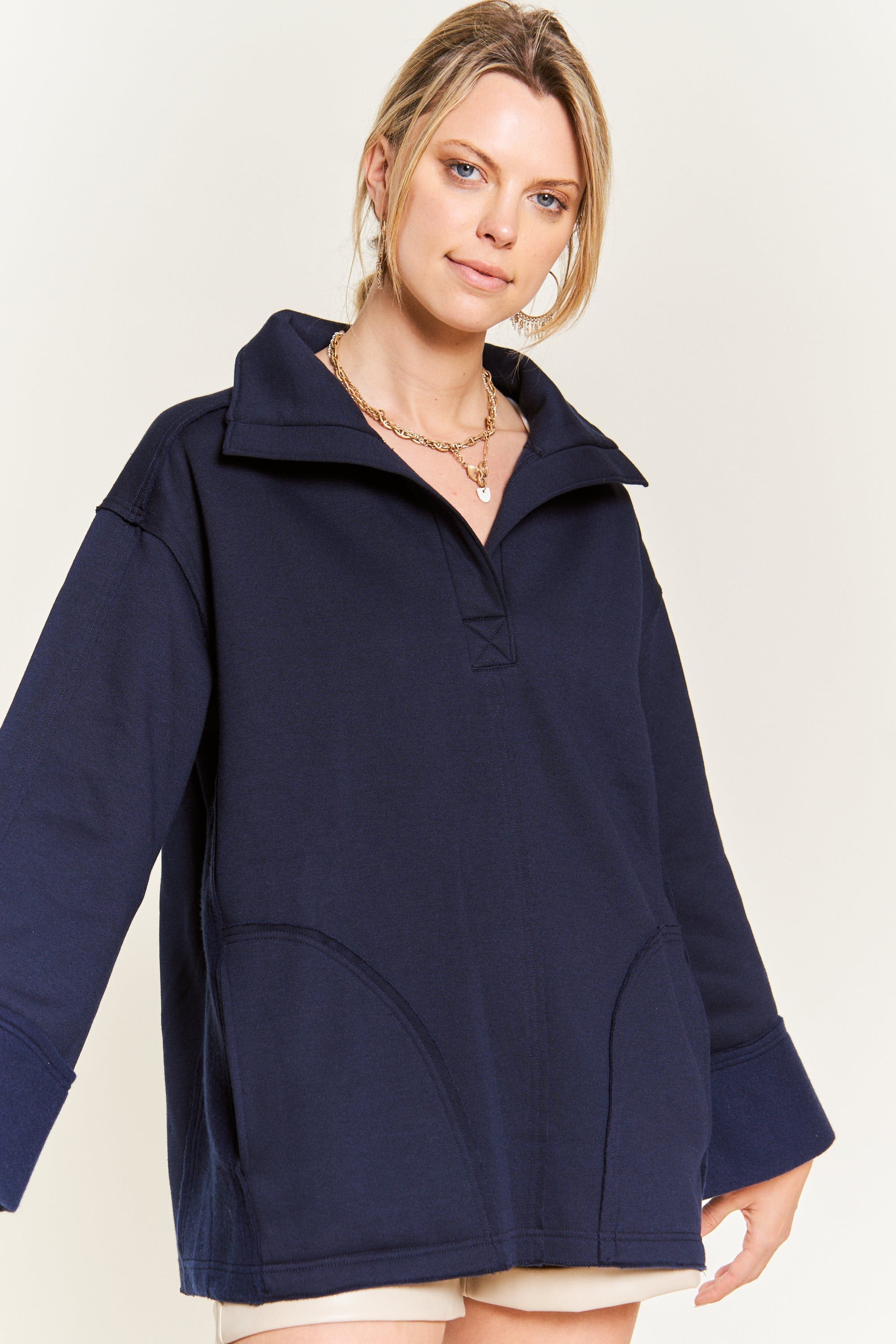 Together At Last Collared Pullover - Navy